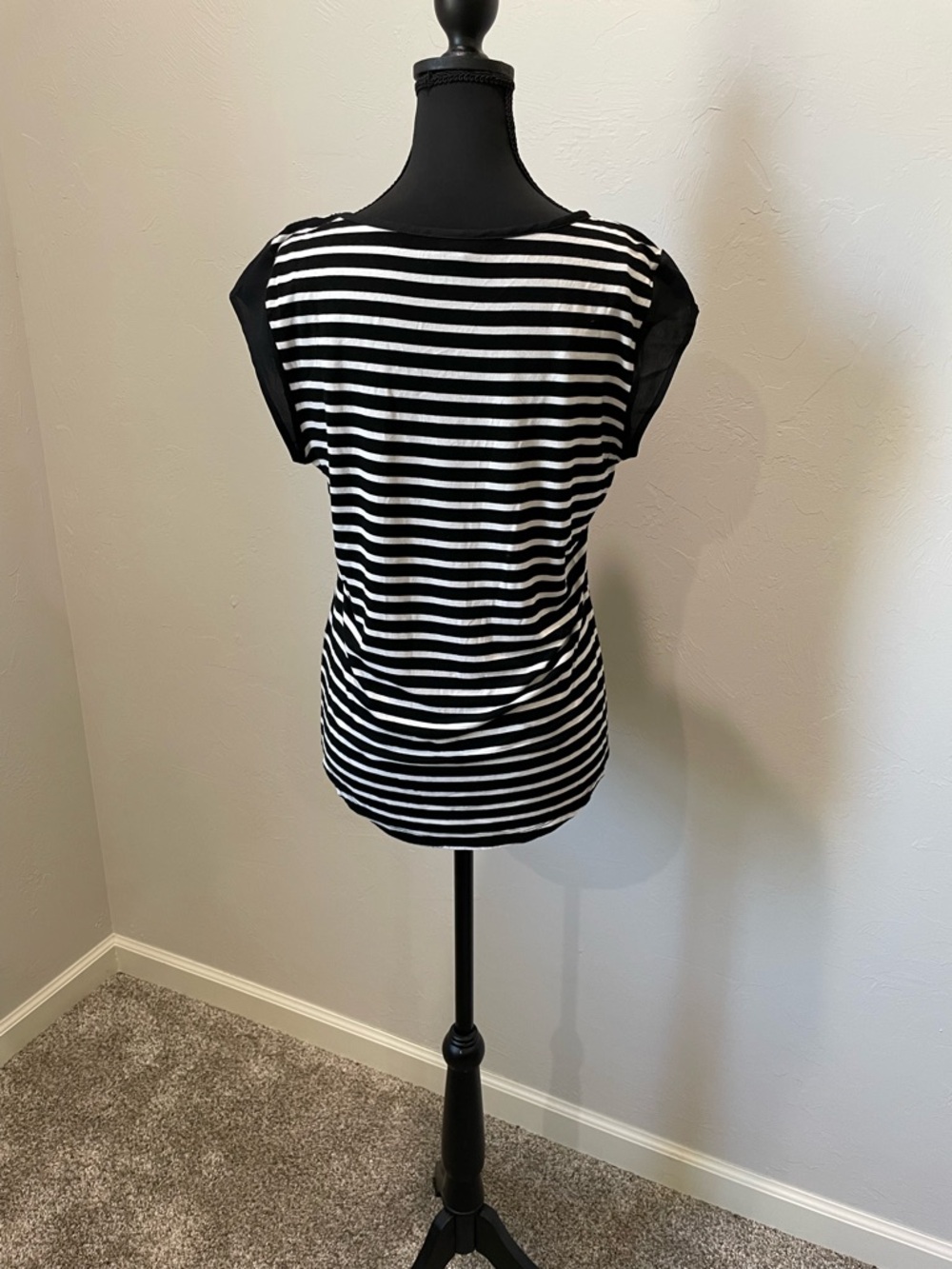 Calvin Klein Black and White Striped Cap-Sleeve Top - Picture 2 of 6